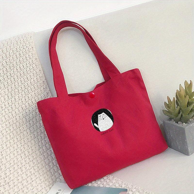 Cat Pattern Canvas Tote Bag Large Capacity Shopping Bag