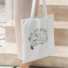Cartoon Cat Canvas Shoulder Bag Lightweight Handbag Versatile Shopper Bag