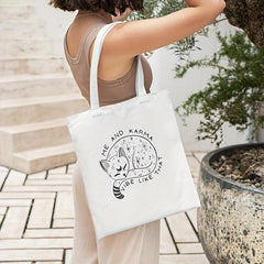 Cartoon Cat Canvas Shoulder Bag Lightweight Handbag Versatile Shopper Bag