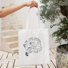 Cartoon Cat Canvas Shoulder Bag Lightweight Handbag Versatile Shopper Bag