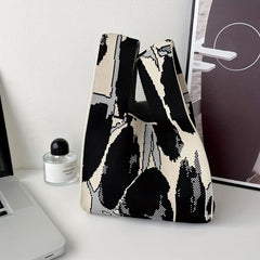 Colorblock Crochet Bag Knitted Tote Handbag For Beach