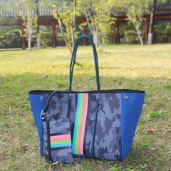 Neoprene Waterproof Stripe Camo Shoulder Bag With Small Purse