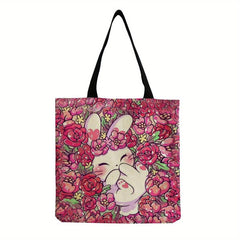 Bunny Print Canvas Bag Lightweight Shoulder Bag