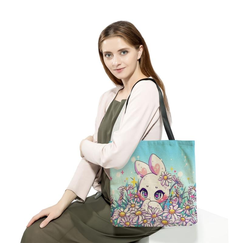 Bunny Print Canvas Bag Lightweight Shoulder Bag
