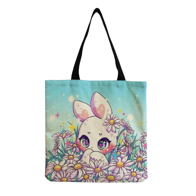 Bunny Print Canvas Bag Lightweight Shoulder Bag
