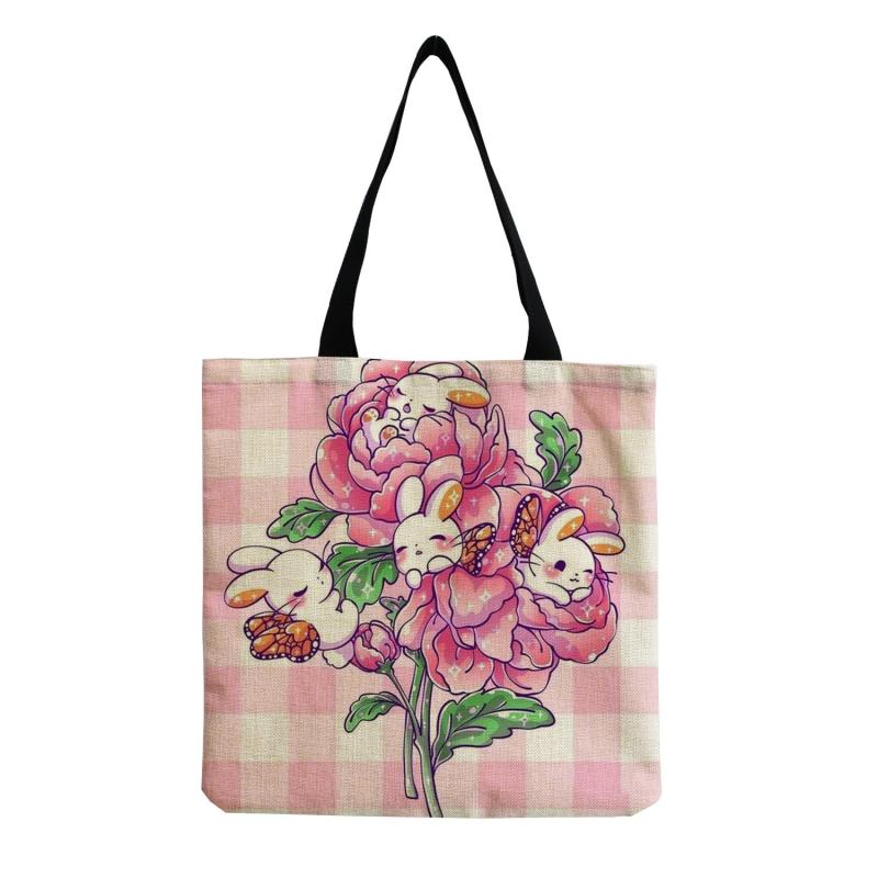 Bunny Print Canvas Bag Lightweight Shoulder Bag