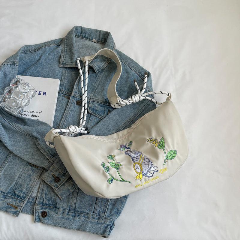 Rabbit Embroidered Hobo Bag Large Capacity Crossbody Bag Women's Casual Handbag