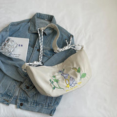 Rabbit Embroidered Hobo Bag Large Capacity Crossbody Bag Women's Casual Handbag