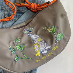 Rabbit Embroidered Hobo Bag Large Capacity Crossbody Bag Women's Casual Handbag
