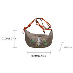 Rabbit Embroidered Hobo Bag Large Capacity Crossbody Bag Women's Casual Handbag