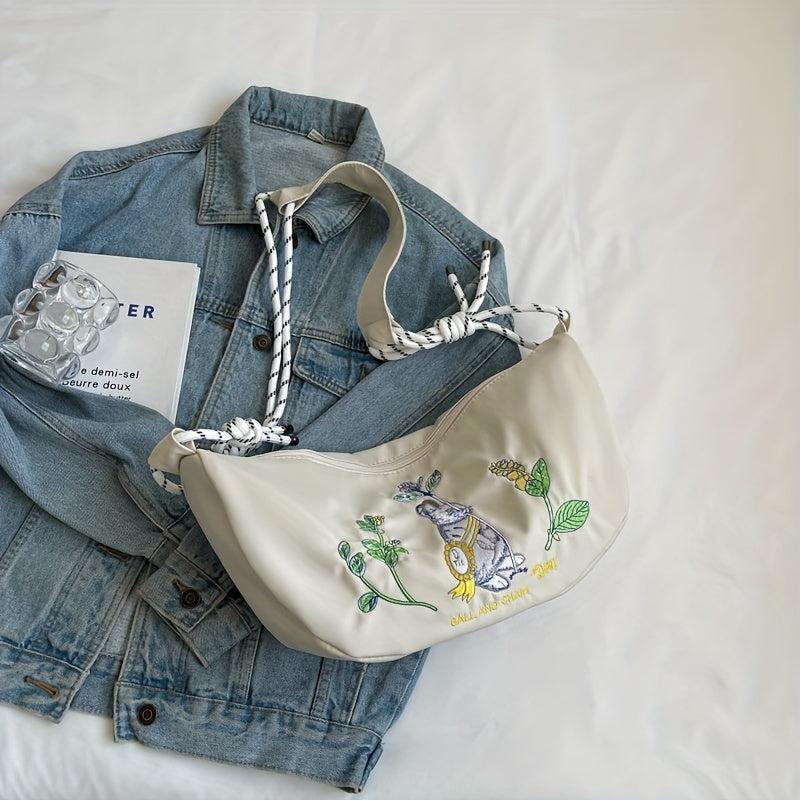 Rabbit Embroidered Hobo Bag Large Capacity Crossbody Bag Women's Casual Handbag