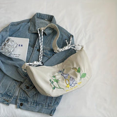 Rabbit Embroidered Hobo Bag Large Capacity Crossbody Bag Women's Casual Handbag