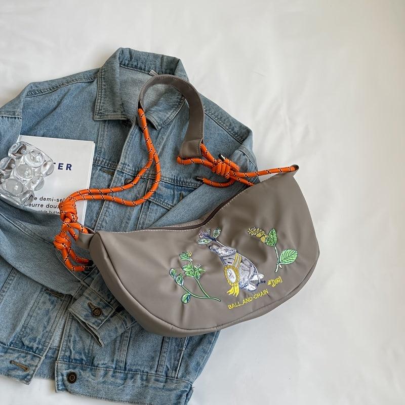 Rabbit Embroidered Hobo Bag Large Capacity Crossbody Bag Women's Casual Handbag