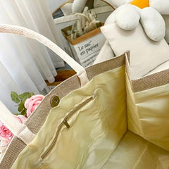 Bear Print Canvas Tote Bag Lightweight Shoulder Satchel