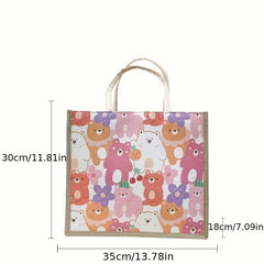 Bear Print Canvas Tote Bag Lightweight Shoulder Satchel