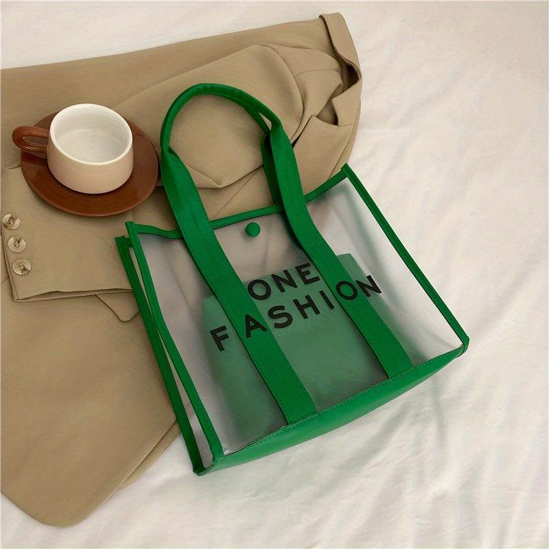 PVC Tote Bag Set Waterproof Beach Bag Letter Print Shoulder Bag 2Pcs