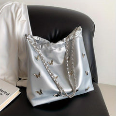 Butterfly Bucket Bag Chain Crossbody Purse Drawstring Shoulder Y2K
