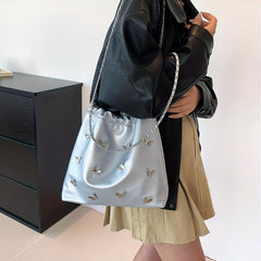 Butterfly Bucket Bag Chain Crossbody Purse Drawstring Shoulder Y2K