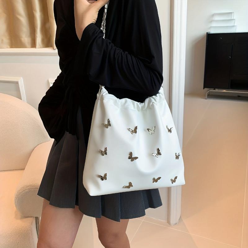 Butterfly Bucket Bag Chain Crossbody Purse Drawstring Shoulder Y2K
