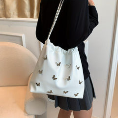 Butterfly Bucket Bag Chain Crossbody Purse Drawstring Shoulder Y2K