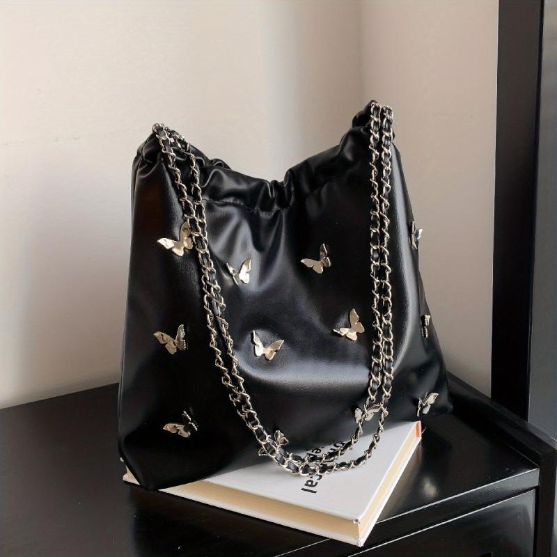 Butterfly Bucket Bag Chain Crossbody Purse Drawstring Shoulder Y2K
