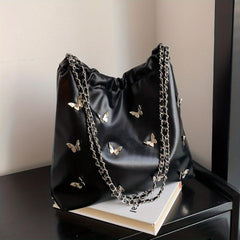 Butterfly Bucket Bag Chain Crossbody Purse Drawstring Shoulder Y2K