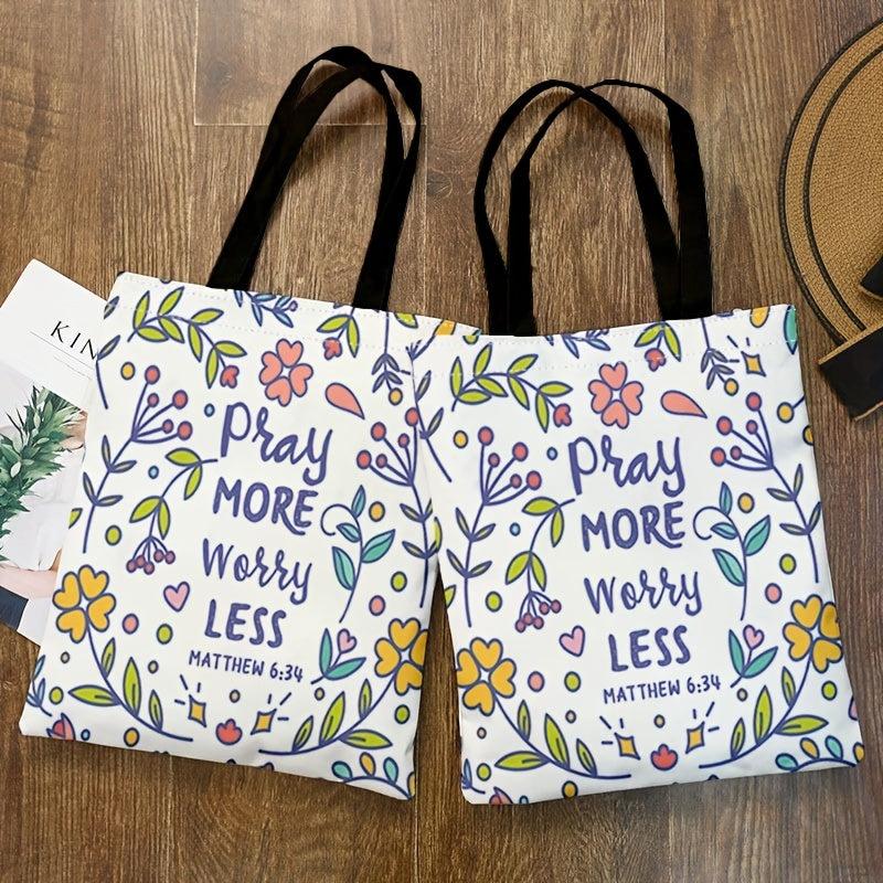 Floral Print Canvas Bag Lightweight Shoulder Bag Handbag For Work