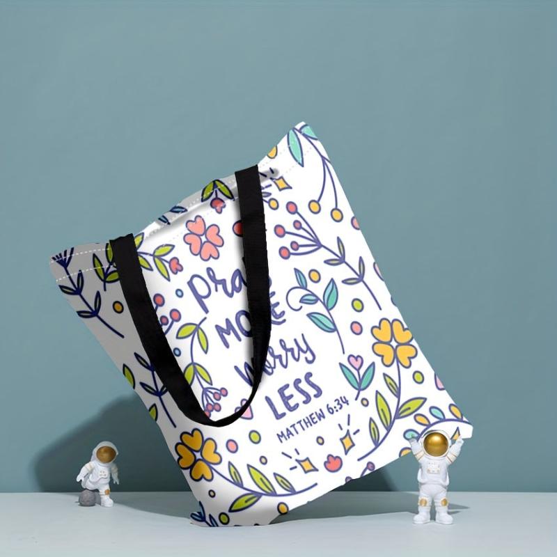 Floral Print Canvas Bag Lightweight Shoulder Bag Handbag For Work