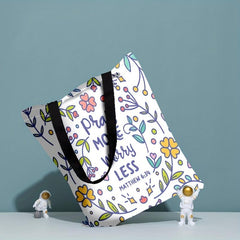 Floral Print Canvas Bag Lightweight Shoulder Bag Handbag For Work