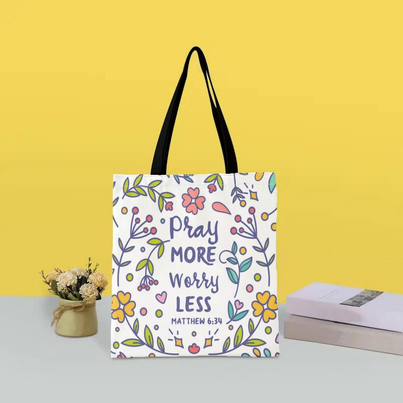 Floral Print Canvas Bag Lightweight Shoulder Bag Handbag For Work