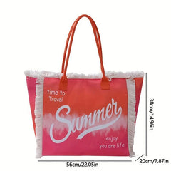 Tie Dye Letter Print Tote Bag Tassel Decor Shoulder Bag