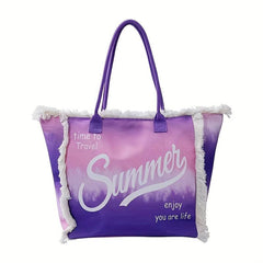 Tie Dye Letter Print Tote Bag Tassel Decor Shoulder Bag