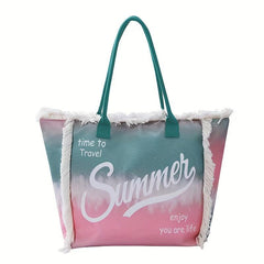 Tie Dye Letter Print Tote Bag Tassel Decor Shoulder Bag