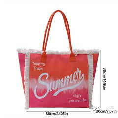 Tie Dye Letter Print Tote Bag Tassel Decor Shoulder Bag