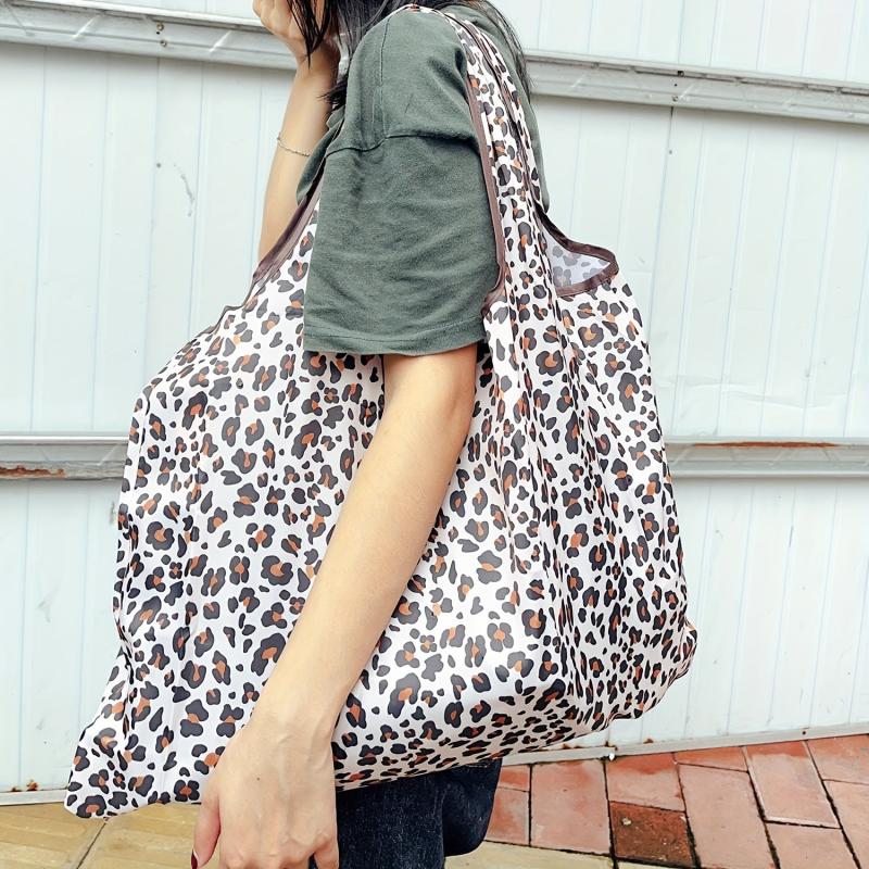 Leopard Pattern Large Capacity Tote Bag Foldable Reusable Grocery Bag