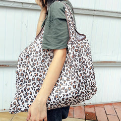 Leopard Pattern Large Capacity Tote Bag Foldable Reusable Grocery Bag