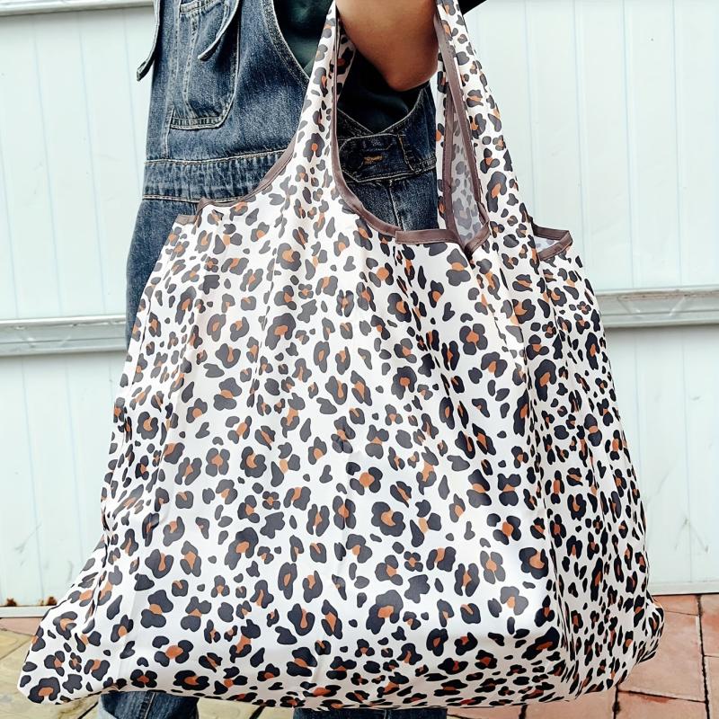 Leopard Pattern Large Capacity Tote Bag Foldable Reusable Grocery Bag