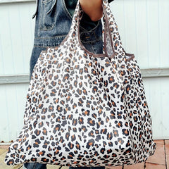 Leopard Pattern Large Capacity Tote Bag Foldable Reusable Grocery Bag