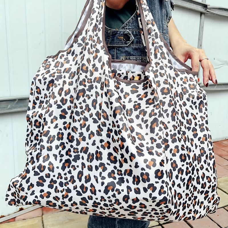 Leopard Pattern Large Capacity Tote Bag Foldable Reusable Grocery Bag