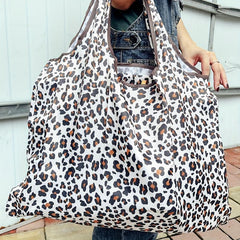 Leopard Pattern Large Capacity Tote Bag Foldable Reusable Grocery Bag