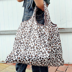 Leopard Pattern Large Capacity Tote Bag Foldable Reusable Grocery Bag