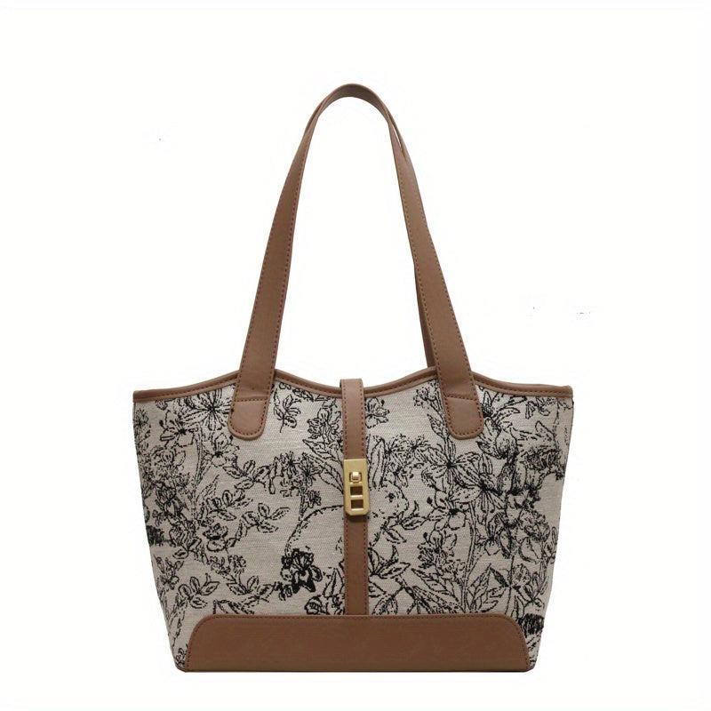Ethnic Style Flower Embroidery Tote Bag Large Capacity Shoulder Bag