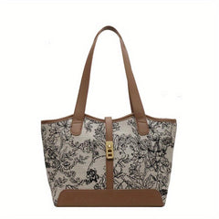 Ethnic Style Flower Embroidery Tote Bag Large Capacity Shoulder Bag