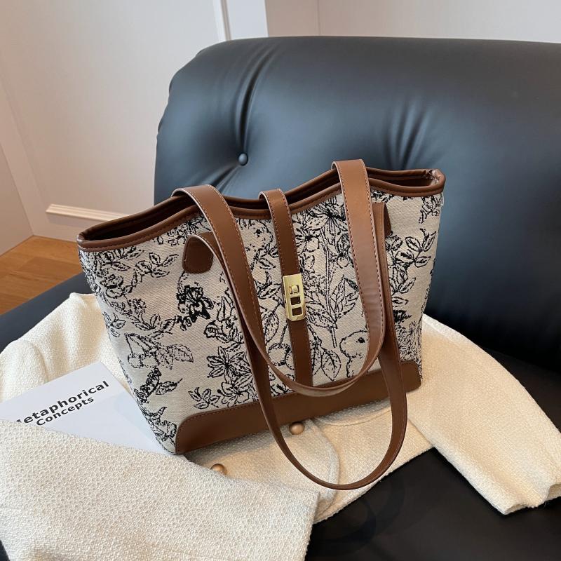 Ethnic Style Flower Embroidery Tote Bag Large Capacity Shoulder Bag