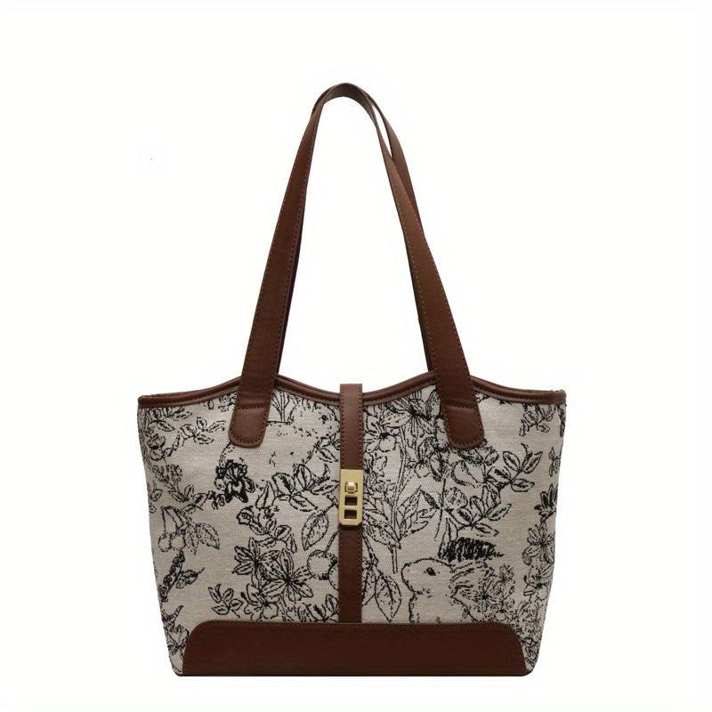 Ethnic Style Flower Embroidery Tote Bag Large Capacity Shoulder Bag