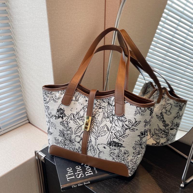 Ethnic Style Flower Embroidery Tote Bag Large Capacity Shoulder Bag