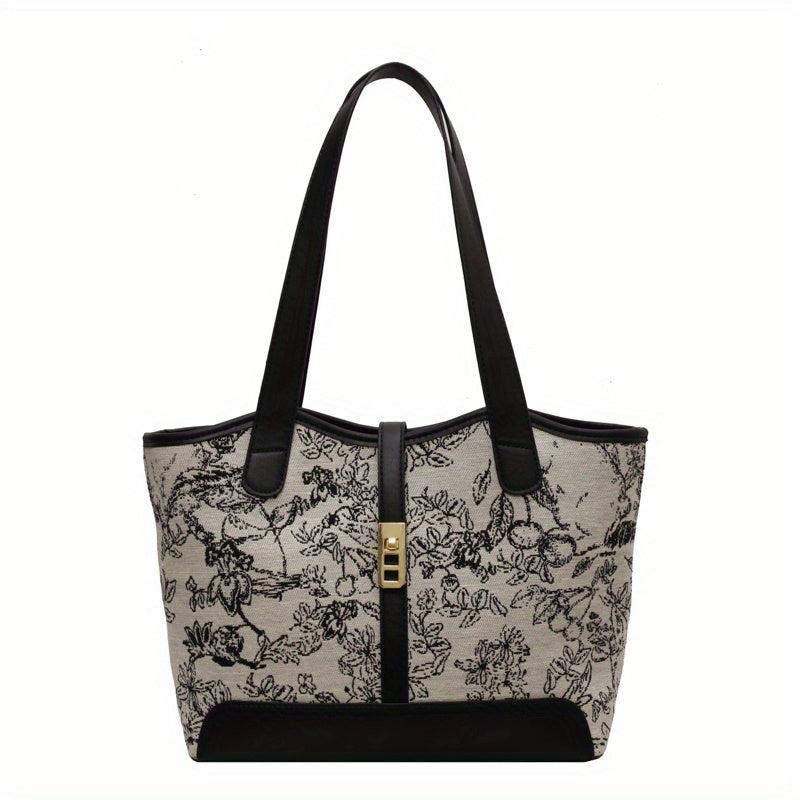Ethnic Style Flower Embroidery Tote Bag Large Capacity Shoulder Bag