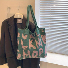 Colorblock Crochet Handbag Knitted Tote Bag For Women