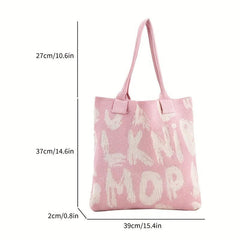 Colorblock Crochet Handbag Knitted Tote Bag For Women