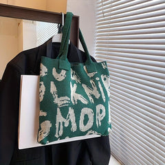 Colorblock Crochet Handbag Knitted Tote Bag For Women